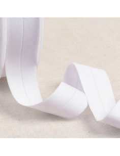 Voorgevouwen elastische biaisband van grofkorrelige stof 30 mm breed - Wit