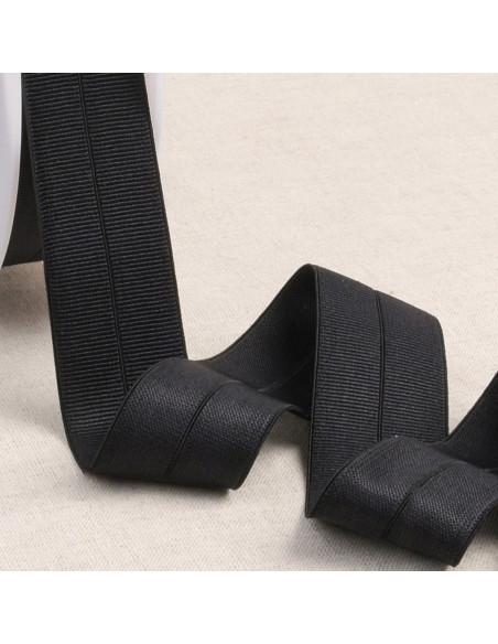 Voorgevouwen elastische biaisband grosgrain 30 mm breed - Zwart