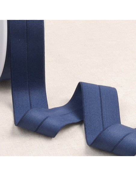 Voorgevouwen elastische biaisband van grofkorrelige stof, 30 mm breed - Marineblauw