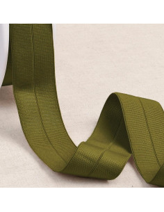 Voorgevouwen elastische biaisband van grofkorrelige stof, 30 mm breed - Kaki