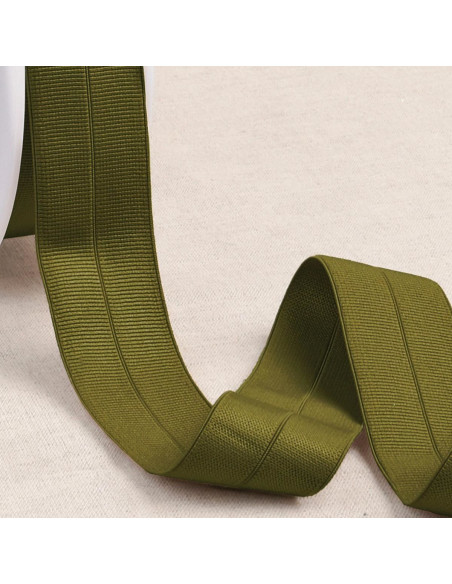 Voorgevouwen elastische biaisband van grofkorrelige stof, 30 mm breed - Kaki