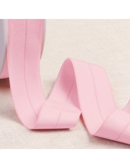 Voorgevouwen elastische biaisband van grofkorrelige stof, 30 mm breed - Roze