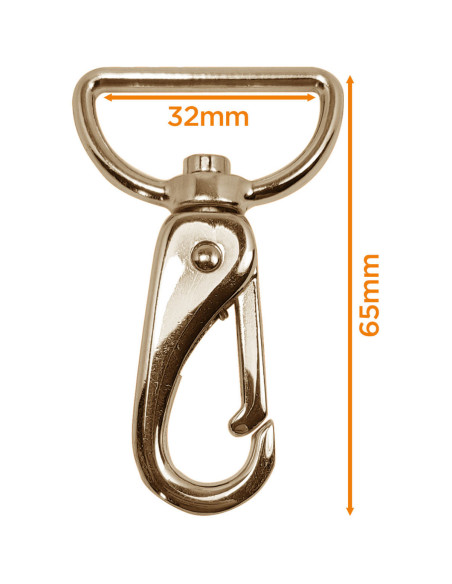 Premium metalen musketon - Lichtgoud 65 x 32 mm