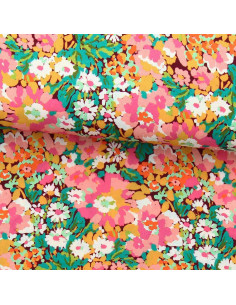 Fantasie viscose stof - Silene bruin en roze