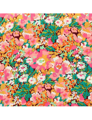 Fantasie viscose stof - Silene bruin en roze