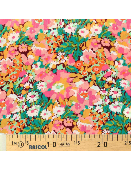Fantasie viscose stof - Silene bruin en roze
