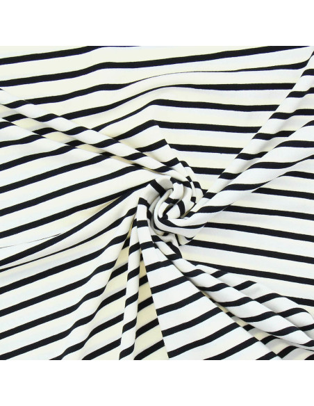 Gestreepte Bretonse jersey stof - Ecru en zwart