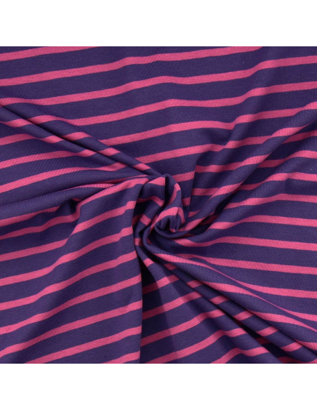 Gestreepte Bretonse jersey stof - Violet en petunia