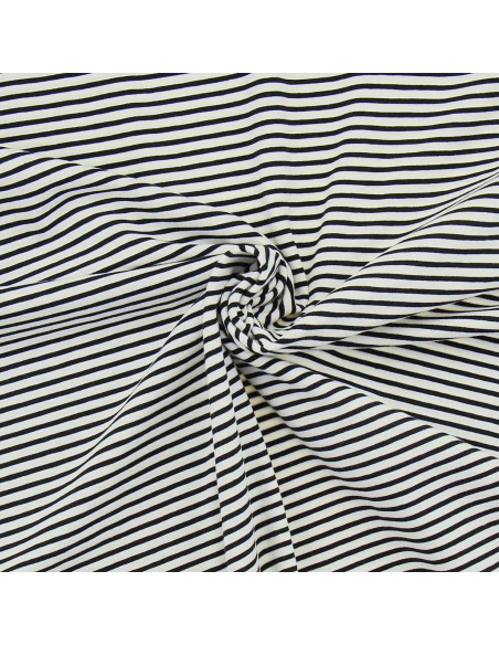 Gestreepte marine jersey stof - Ecru en zwart
