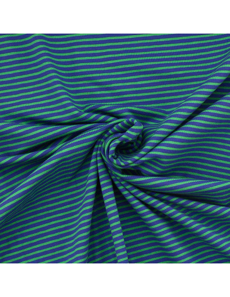 Gestreepte marine jersey stof - Blauw en groen