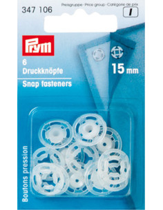 Transparante plastic drukknopen 15 mm