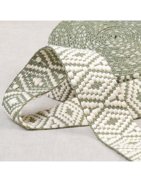 Etnische riem - Witte en licht kaki ruit