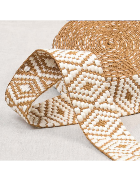Etnische riem - Witte en beige ruit