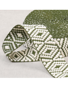 Etnische riem - Witte en kaki ruit