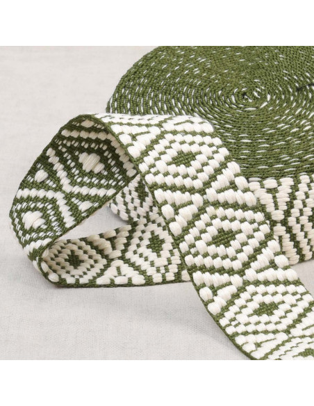 Etnische riem - Witte en kaki ruit