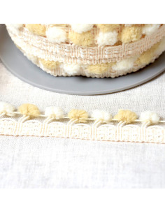 Twee-kleurige grote pomponband - Beige en ecru