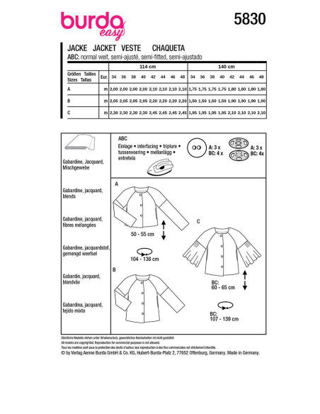 Jas patroon - Burda 5830
