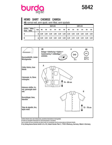 Jas- en overhemdpatroon - Burda 5842