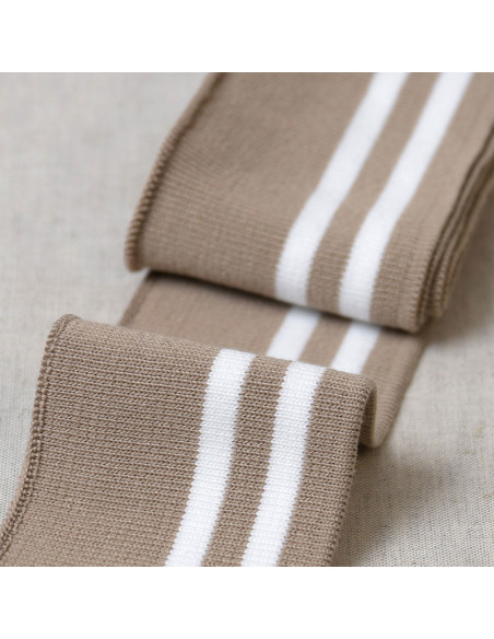 Boordstof polsen en taille - Beige met witte strepen