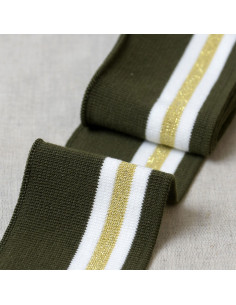 Boordstof polsen en taille - Khaki met witte en gouden strepen