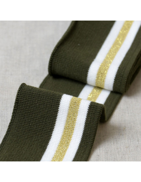 Boordstof polsen en taille - Khaki met witte en gouden strepen