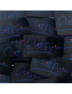 Set van 5 geweven labels om te naaien Handgemaakt - Zwart en marineblauw