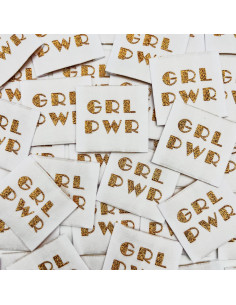 Set van 5 geweven labels om op te naaien Girl Power