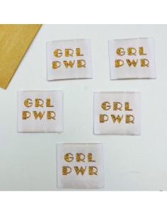 Set van 5 geweven labels om op te naaien Girl Power 2