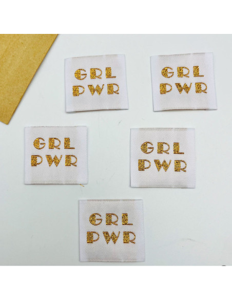Set van 5 geweven labels om op te naaien Girl Power