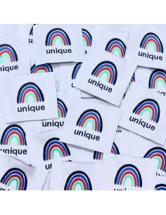 Set van 5 unieke geweven labels om op te naaien - Blauw