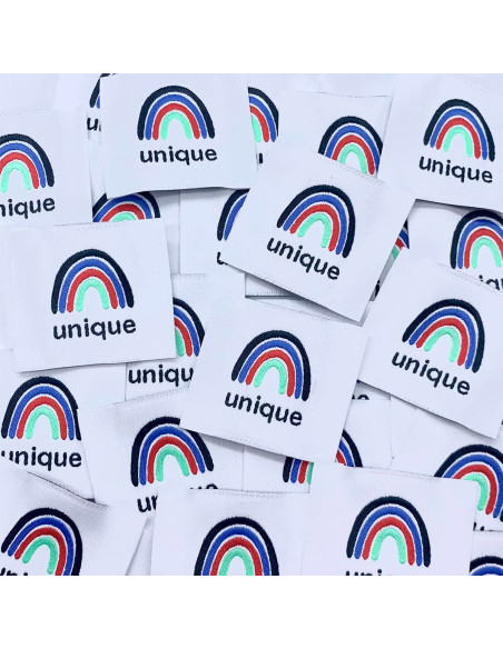 Set van 5 unieke geweven labels om op te naaien - Blauw