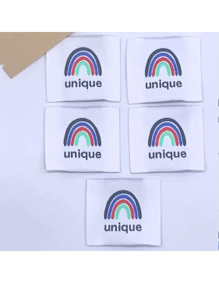 Set van 5 unieke geweven labels om op te naaien - Blauw