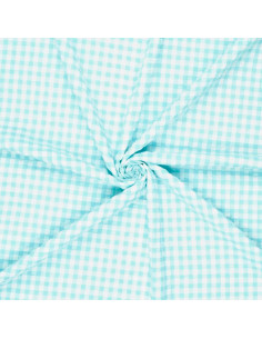 Seersucker geruite stof - Turkooisblauw
