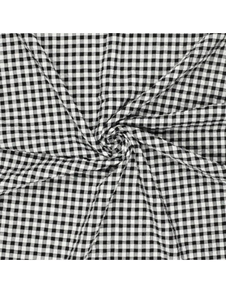 Seersucker geruite stof - Zwart