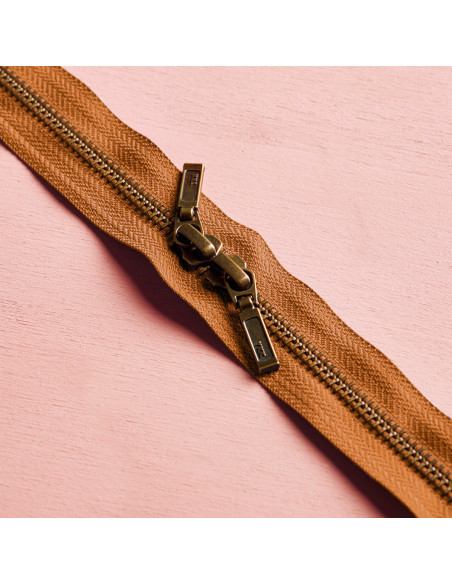Dubbele ritssluiting Messing en Pecan pie 40 cm - Atelier Brunette