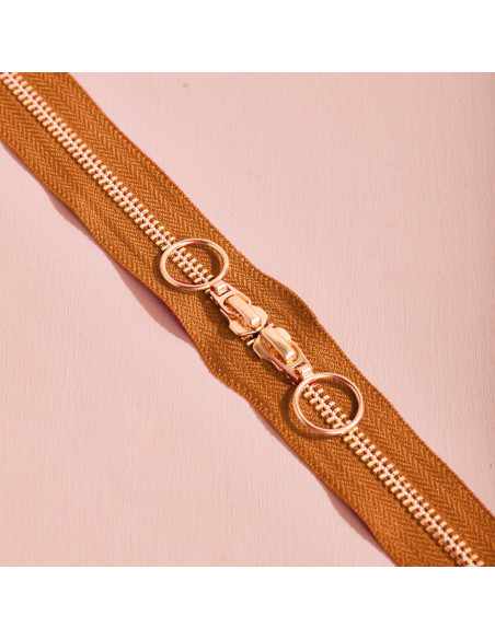 Dubbele schuifsluiting Gold en Pecan Pie 40 cm - Atelier Brunette