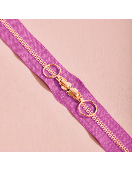 Dubbele schuifsluiting Gold en Bubble Gum 40 cm - Atelier Brunette