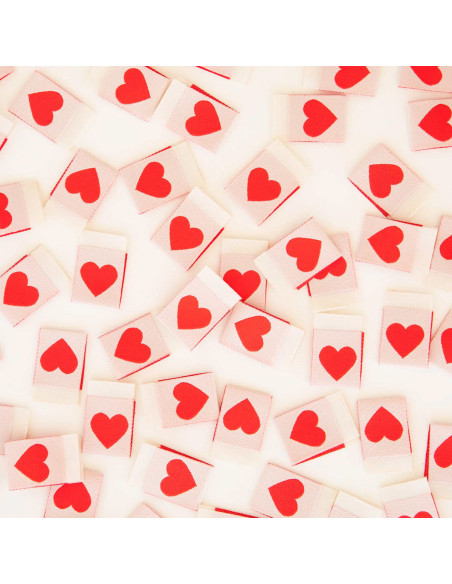 Set van 8 geweven labels - Red heart