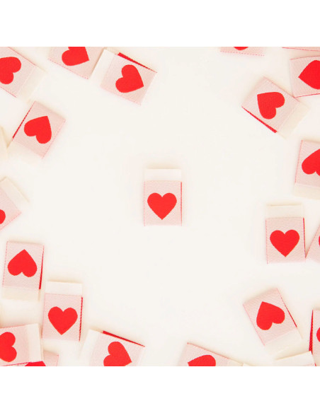 Set van 8 geweven labels - Red heart