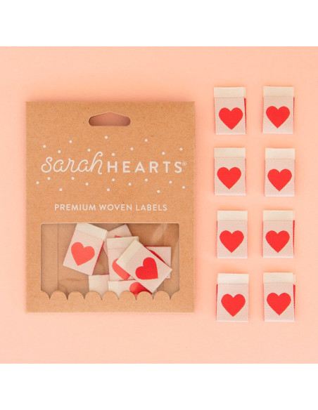 Set van 8 geweven labels - Red heart