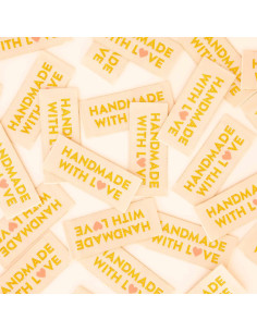 Set van 8 geweven labels - Handmade with love - Goud
