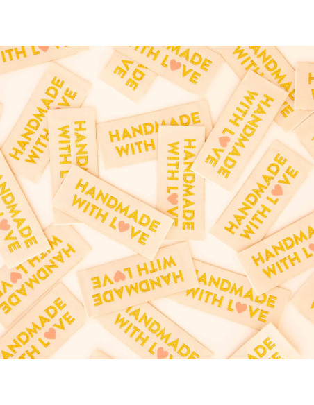 Set van 8 geweven labels - Handmade with love - Goud