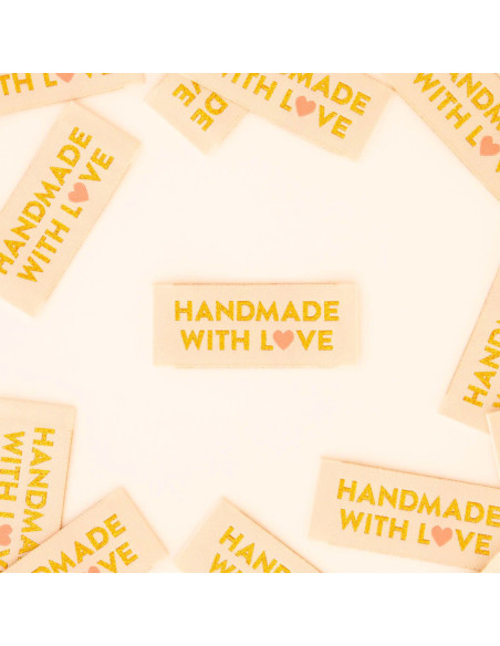 Set van 8 geweven labels - Handmade with love - Goud