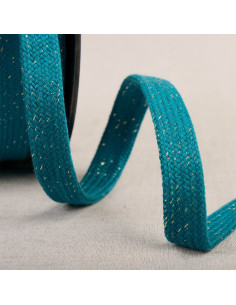 Gevlochten plat lurex koord - Eendblauw en goud