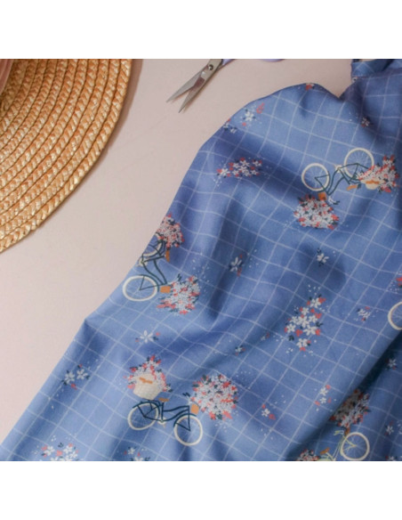 Katoensatijnstof Fiets blauw - Lise Tailor