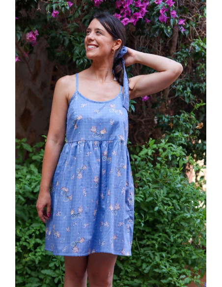 Katoensatijnstof Fiets blauw - Lise Tailor