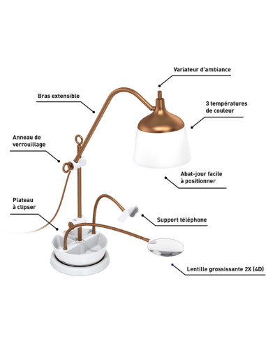 Lamp op tafel met loep, plateau en telefoonhouder Daylight Anita