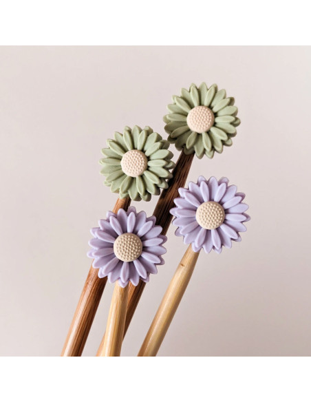 Set van 4 stekenstoppers voor breinaalden - Margriet lila en salie