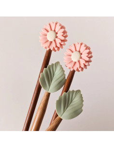 Set van 4 stekenstoppers voor breinaalden - Roze margriet en blad