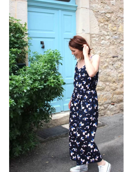 Viscose popeline stof Pétali marineblauw - Églantine & Zoé